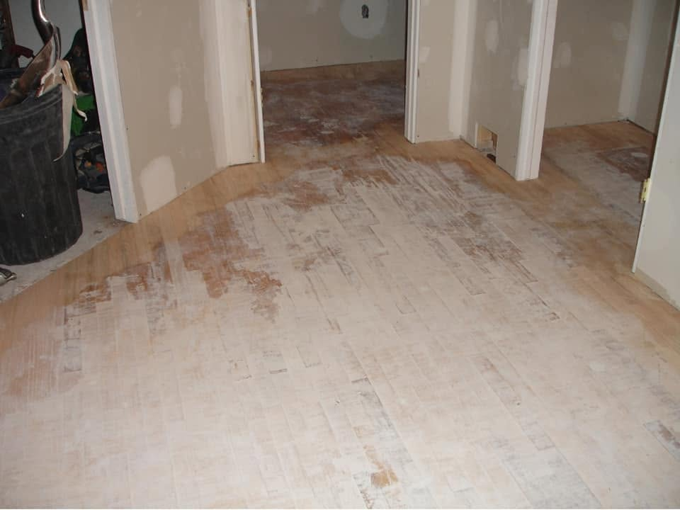 Hardwood floor prepared for restoration