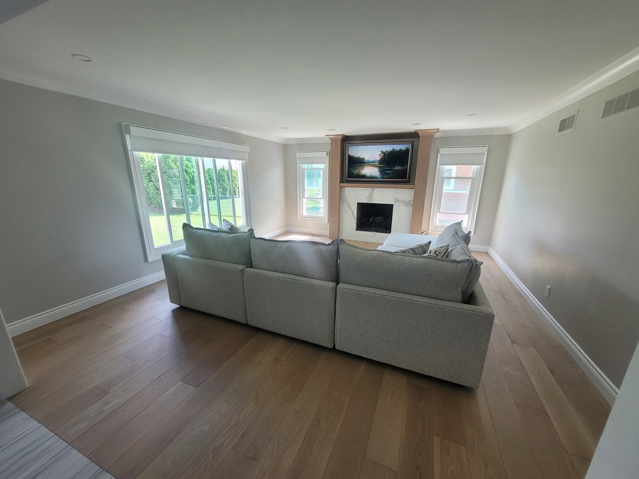 Finished hardwood floor in a living room