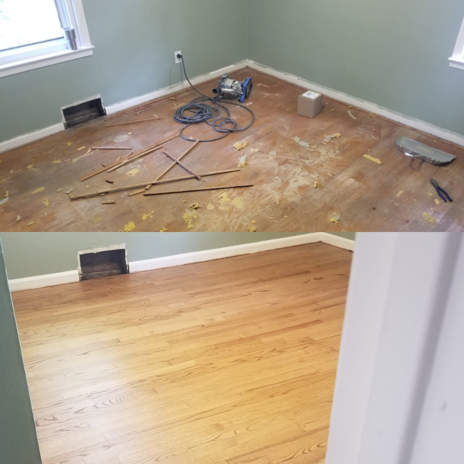 Hardwood floor restoration before and after